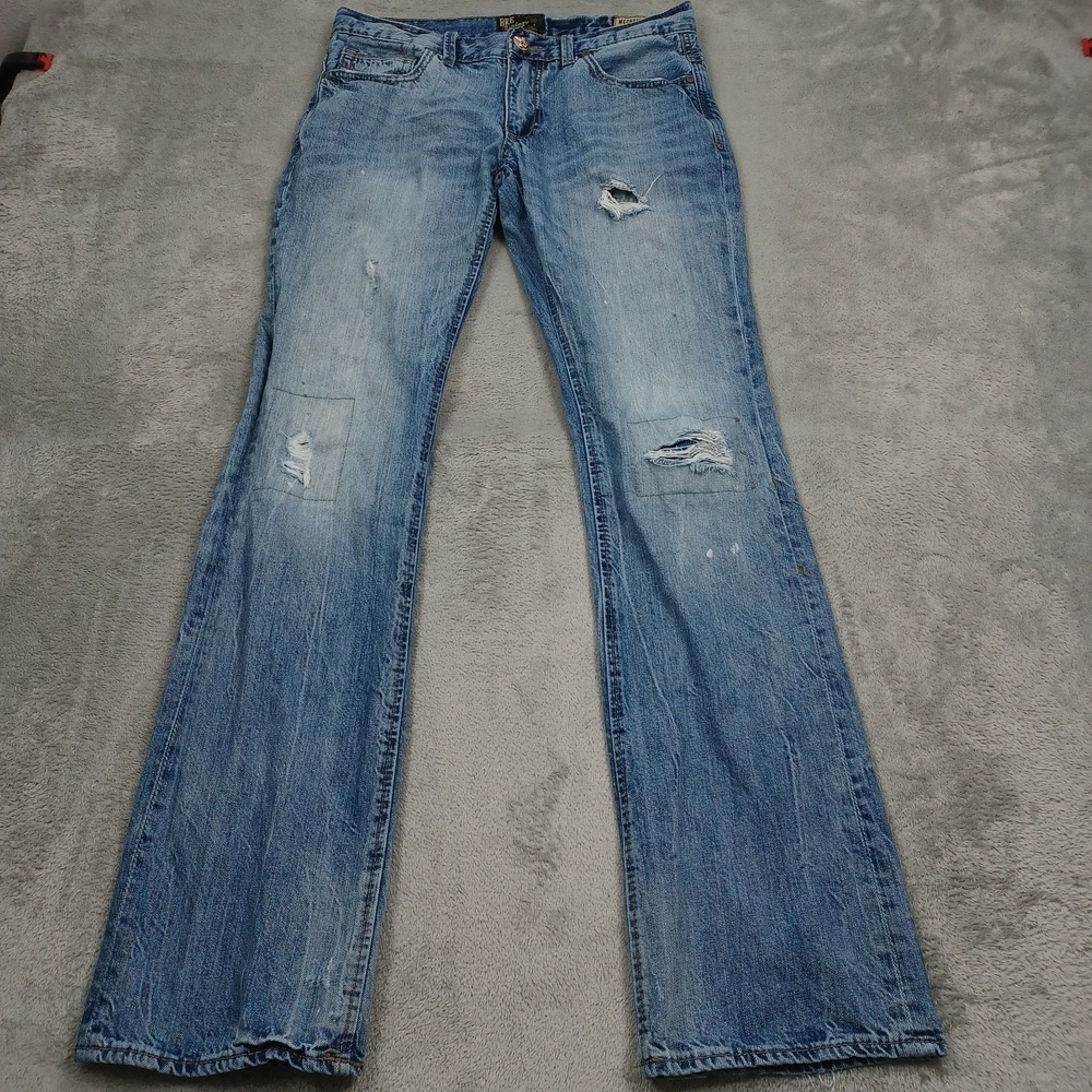 BKE Jeans Mens 30x34 Blue Denim Mechanic Distressed Workwear Light Wash